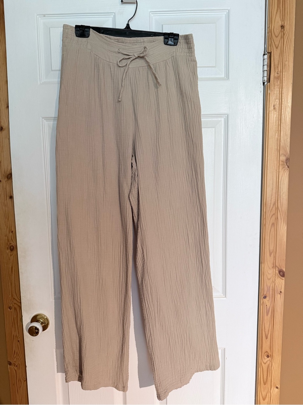 Classic Editions Taupe Wide-Leg Drawstring Pants
